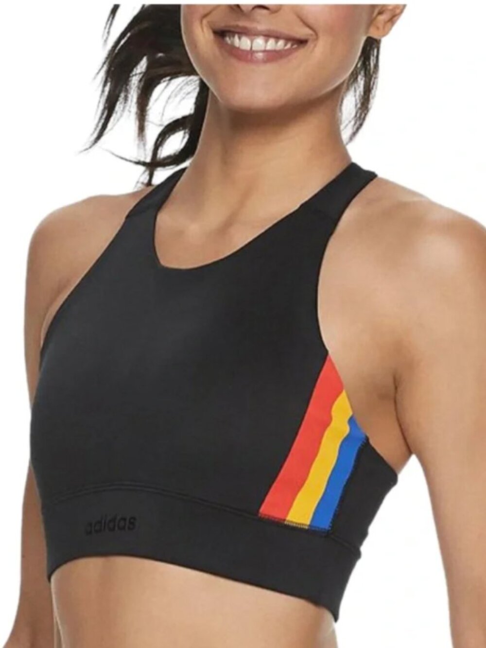 Adidas Farm Rio Climalite Rainbow Stripe Sports Bra Black Scoop Neck Size XS